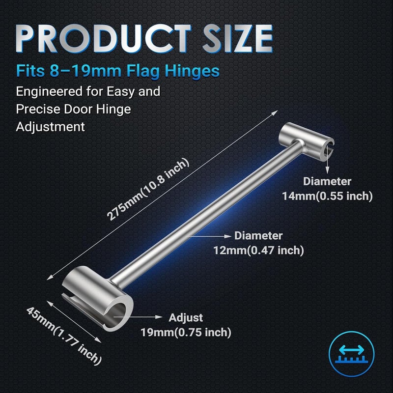 Magic Phoenix Hinges Gap Adjusting Wrench, Door Hinge Repair Tool, Upgraded Steel Double-ended Door Hinge Repair Wrench, Heavy-duty Door Hinge Adjustment Tool for Standard Round Bolts (0.315-0.75in) - Image 2